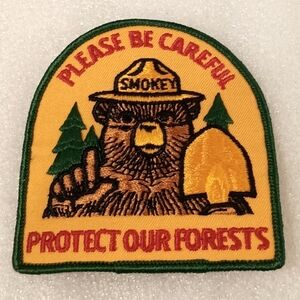 Rare 1970s Smokey The Bear Be Careful Protect Our Forest Lion Bros Patch New NOS